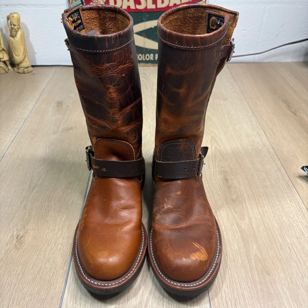 Chippewa 1901W15 Mens Leather Engineer Boots Tan Brown USA Made Size 9M Vibram